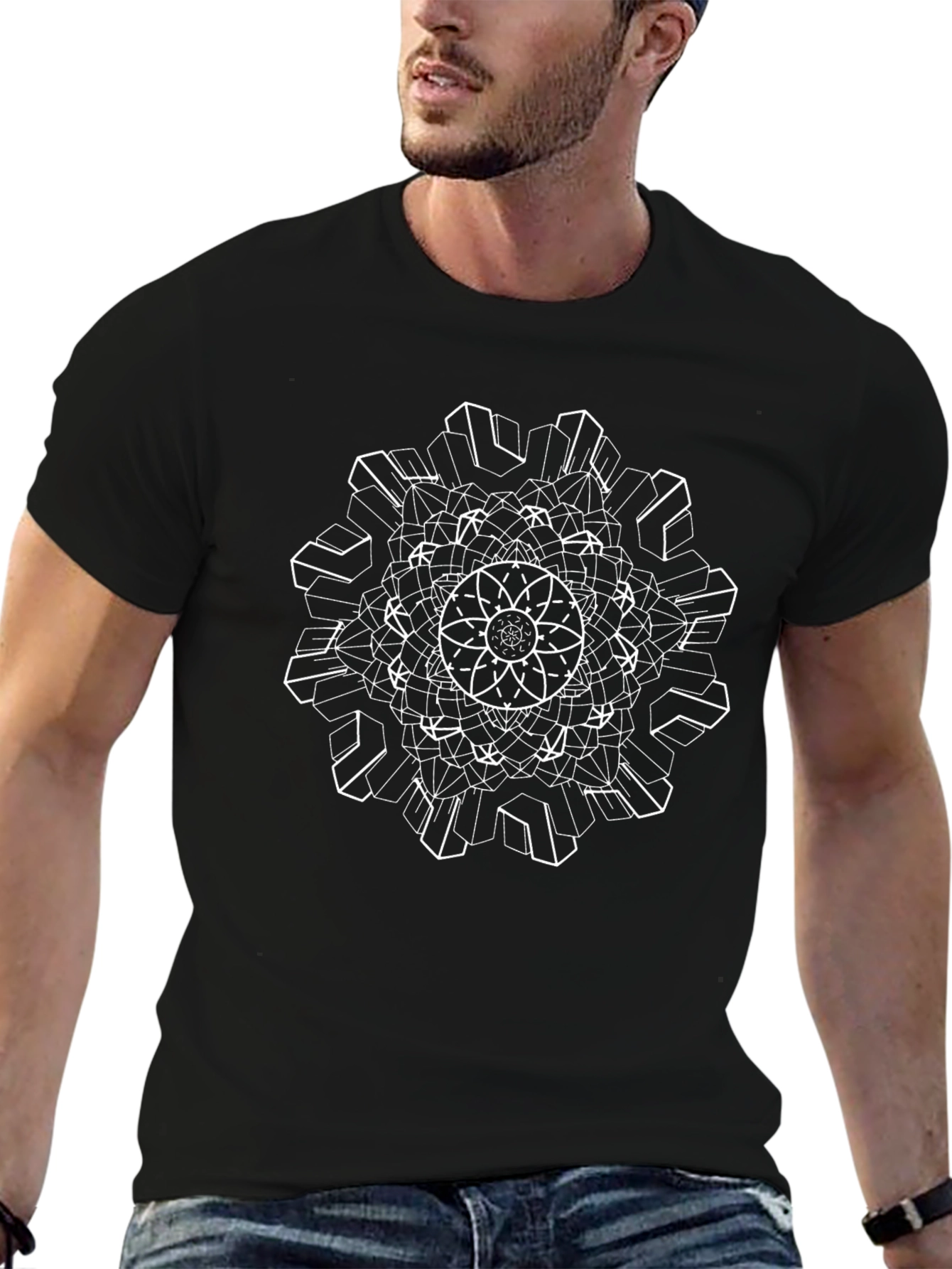 Geometric Mandala Graphic Tee - Stylish Black T-Shirt
