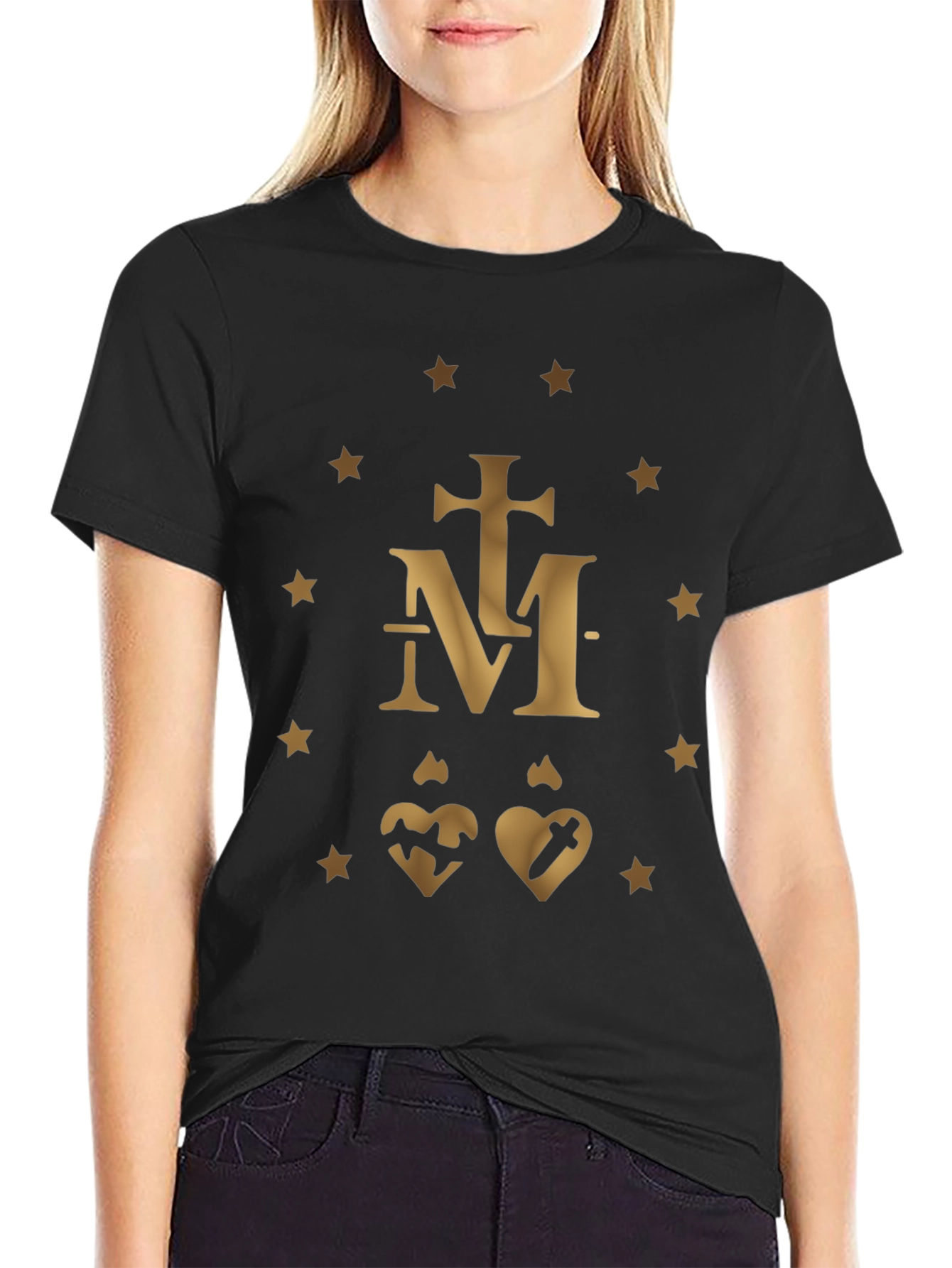 Religious Symbol Graphic Print Black T-Shirt