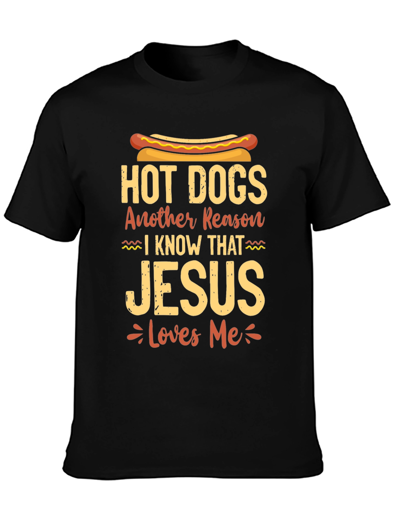 Hot Dogs Jesus Loves Me Black T-Shirt