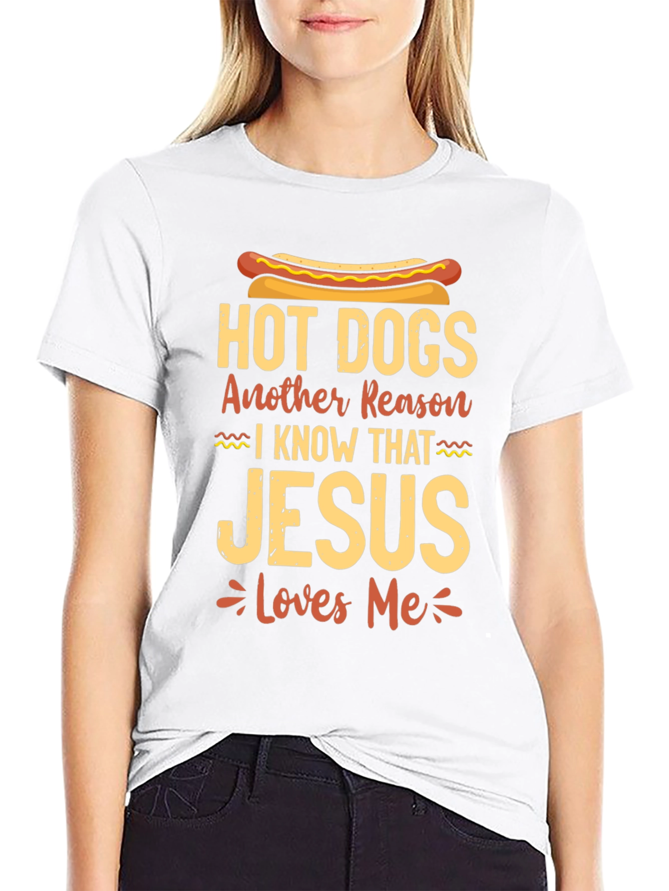 Hot Dogs Jesus Loves Me Black T-Shirt