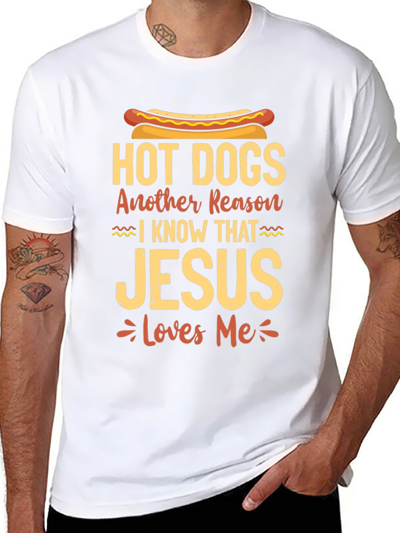 Hot Dogs Jesus Loves Me Black T-Shirt