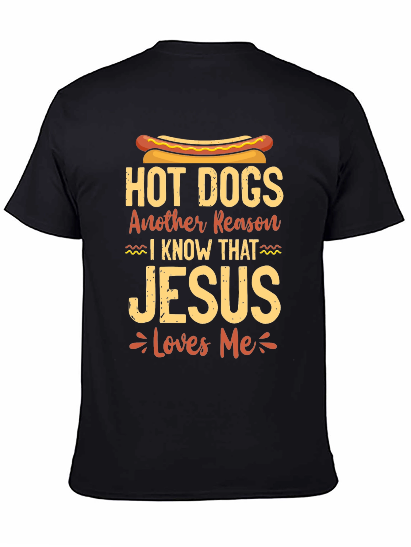 Hot Dogs Jesus Loves Me Black T-Shirt