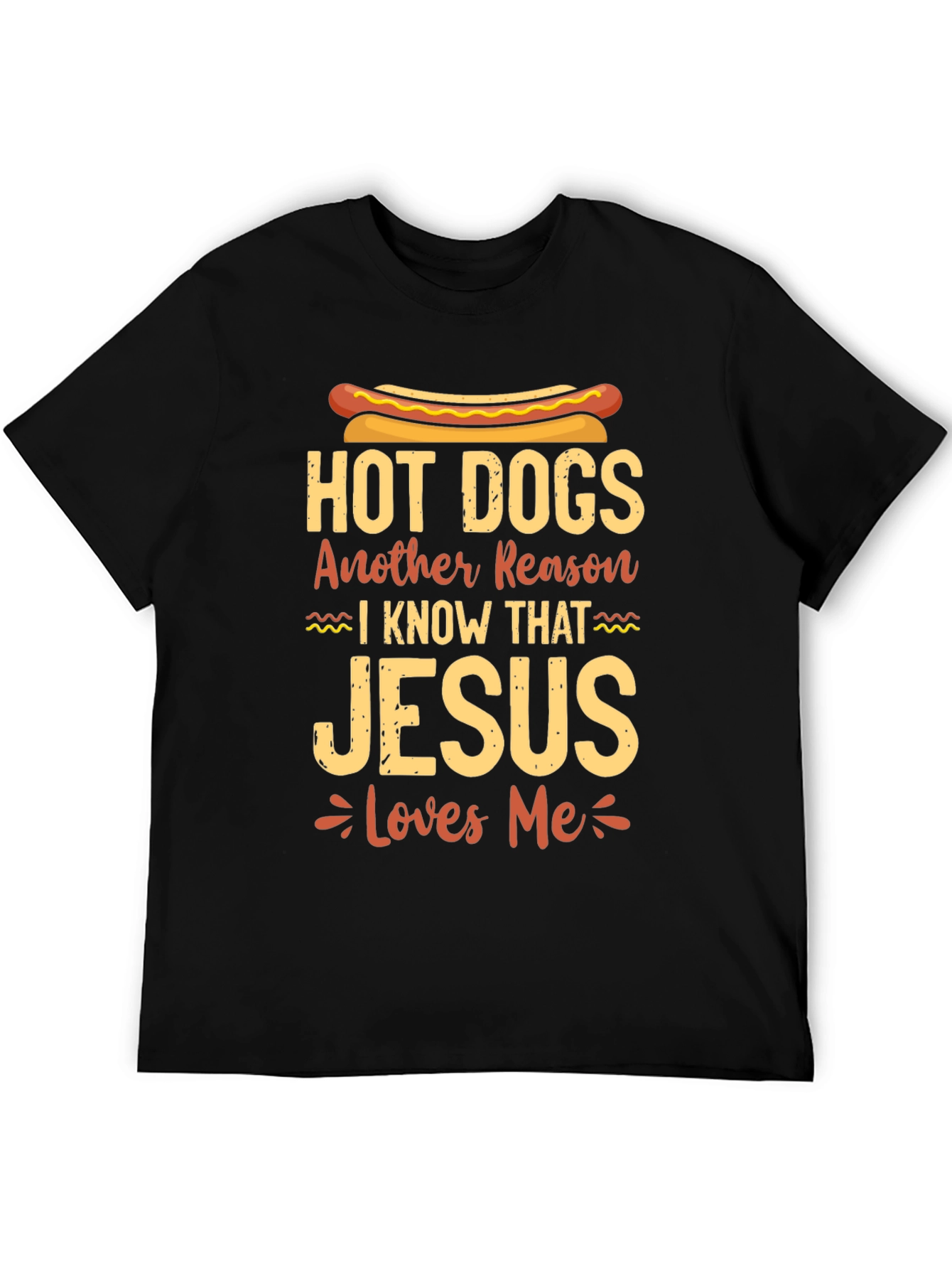 Hot Dogs Jesus Loves Me Black T-Shirt
