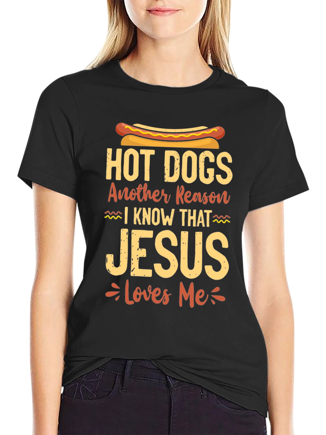 Hot Dogs Jesus Loves Me Black T-Shirt