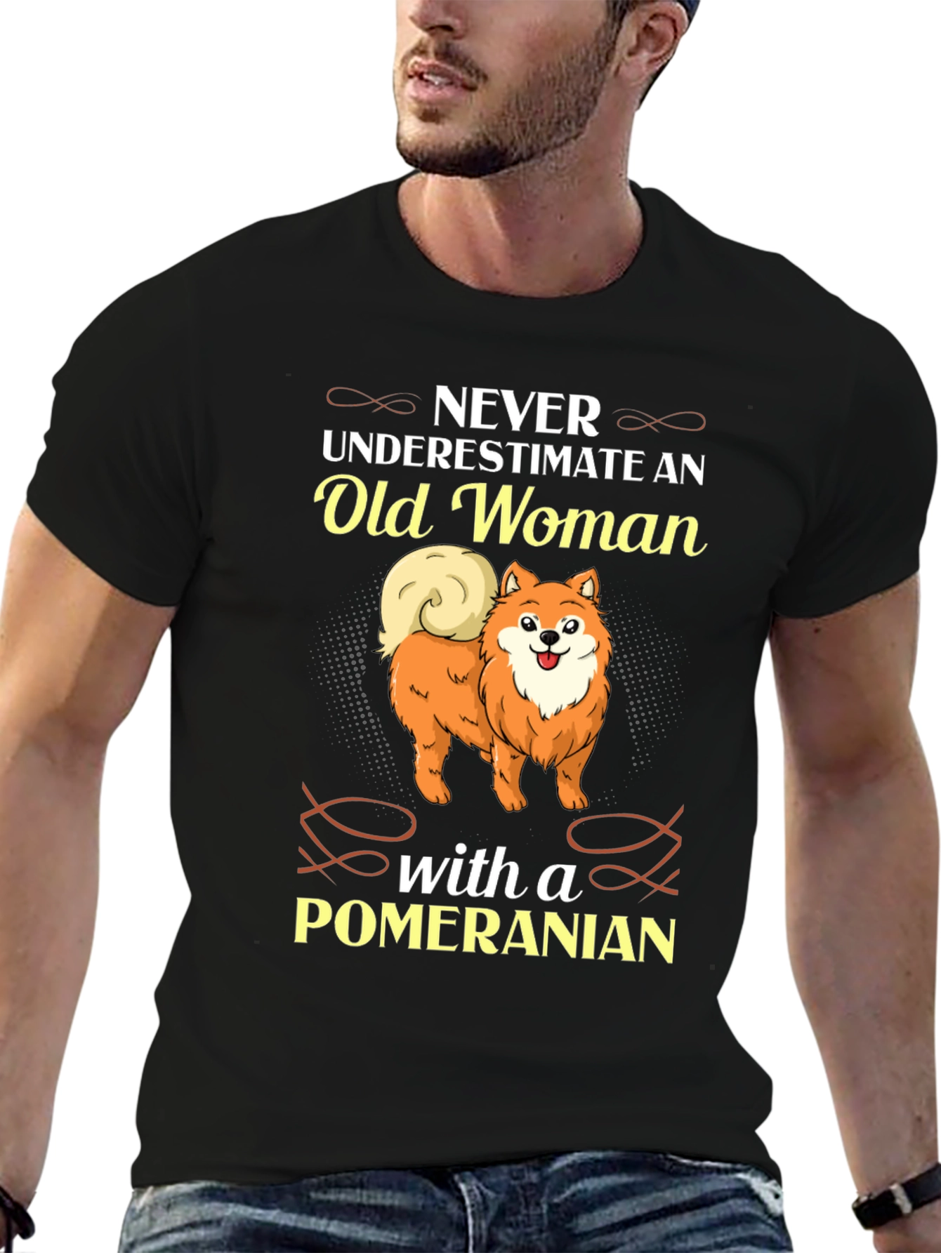 Never Underestimate Old Woman with Pomeranian Black T-Shirt