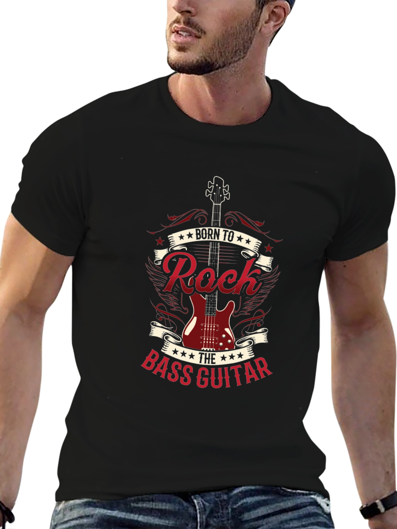 Born to Rock Bass Guitar Black T-Shirt