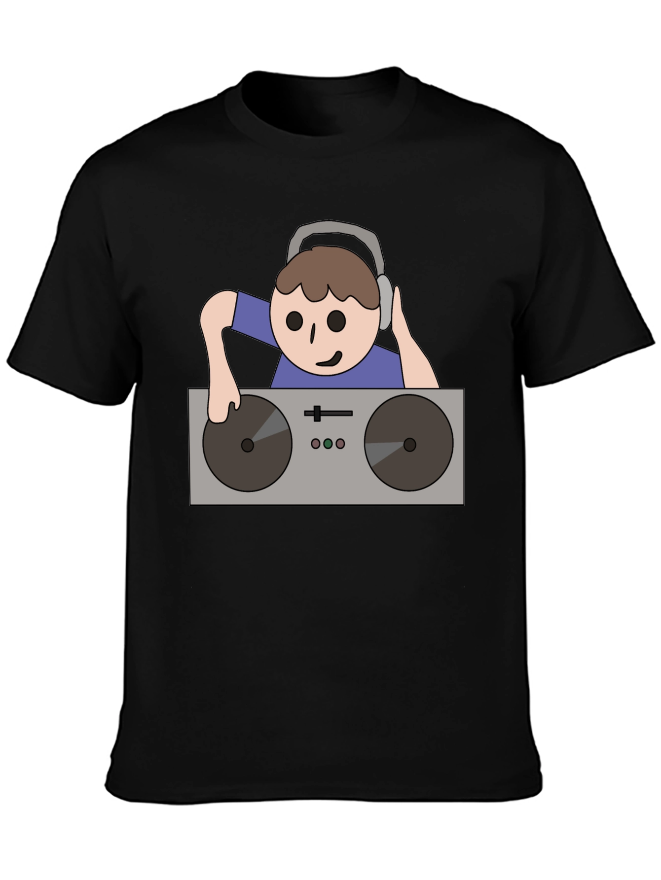 DJ Turntable Cartoon Graphic Tee - Black