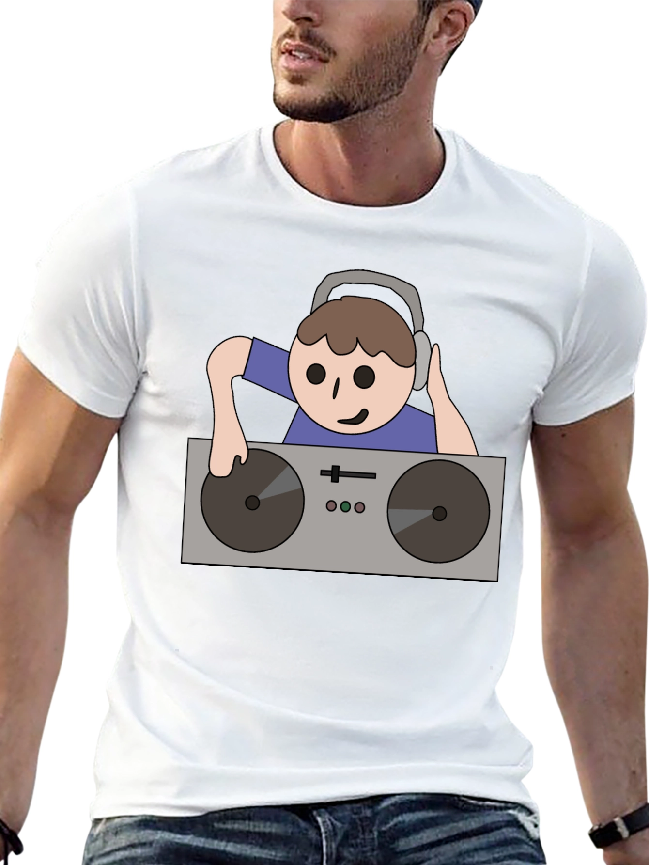 DJ Turntable Cartoon Graphic Tee - Black