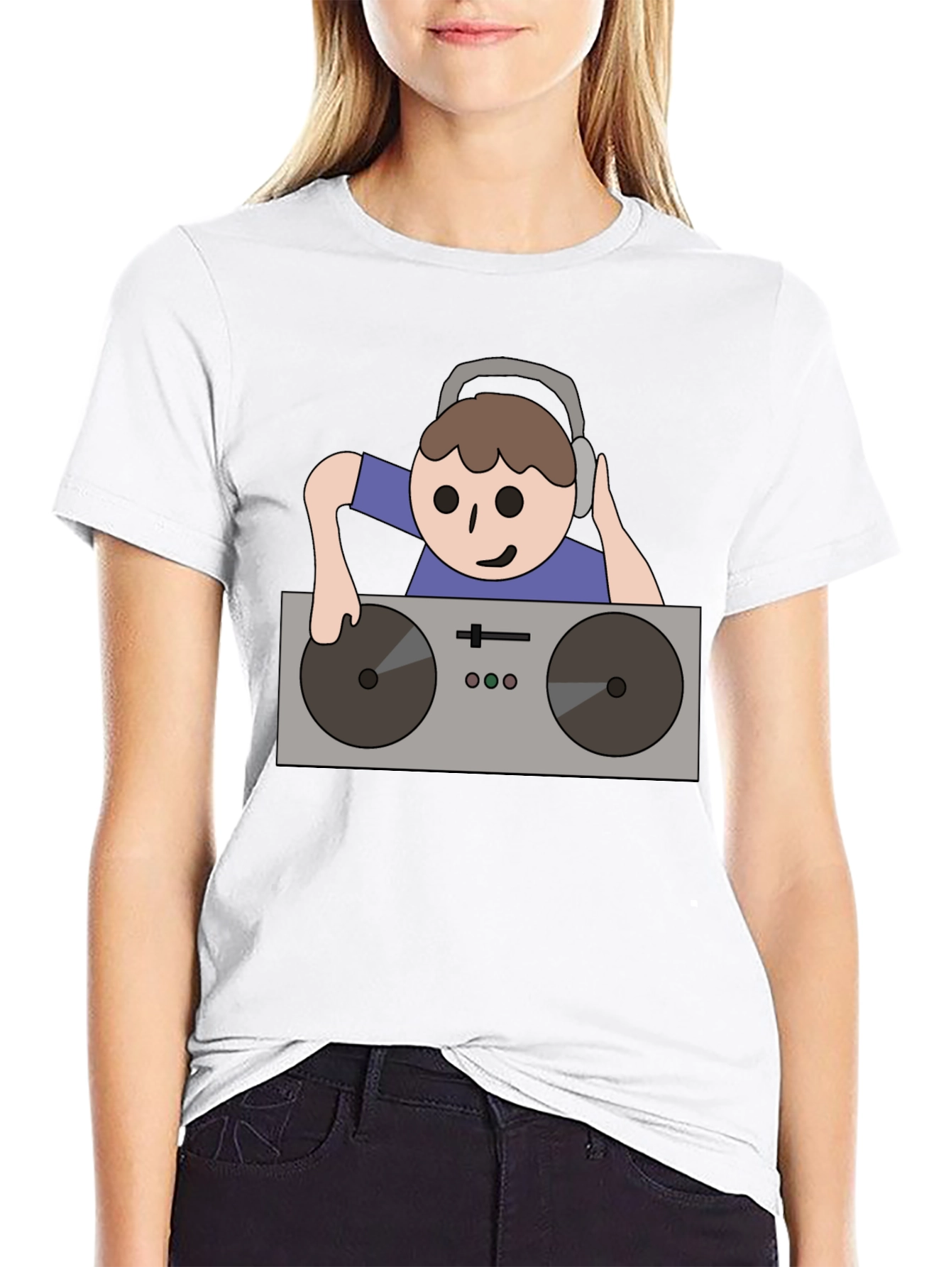 DJ Turntable Cartoon Graphic Tee - Black
