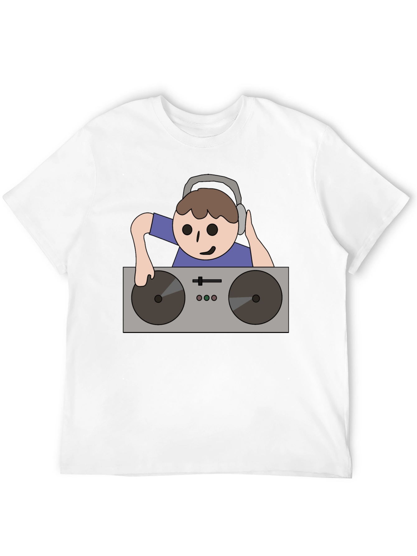 DJ Turntable Cartoon Graphic Tee - Black