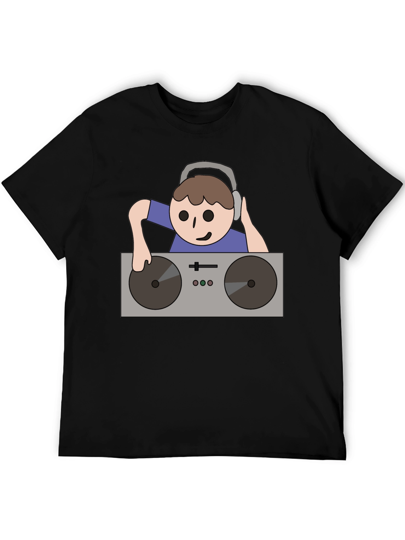 DJ Turntable Cartoon Graphic Tee - Black