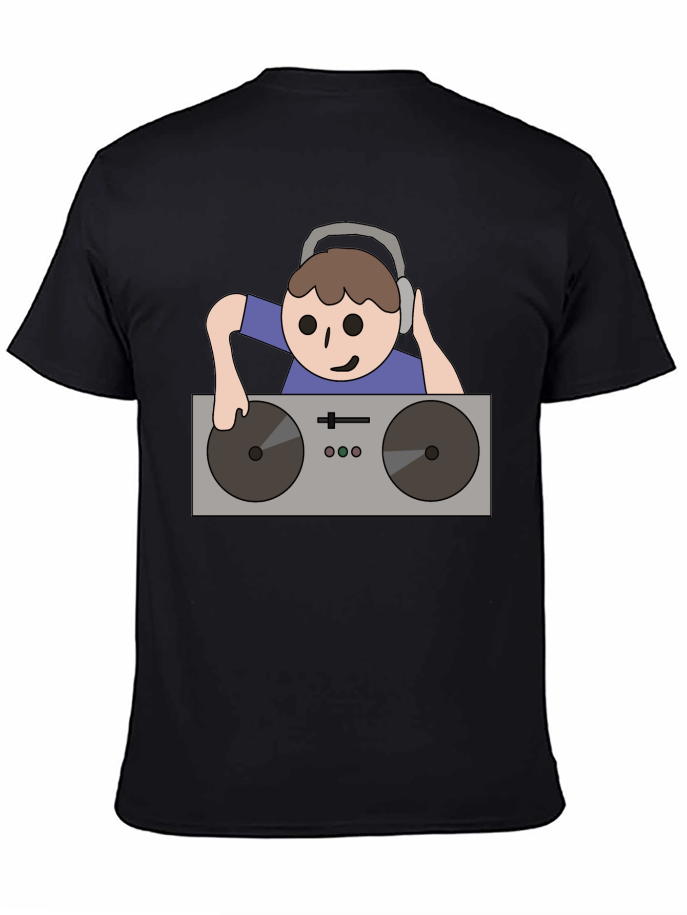 DJ Turntable Cartoon Graphic Tee - Black