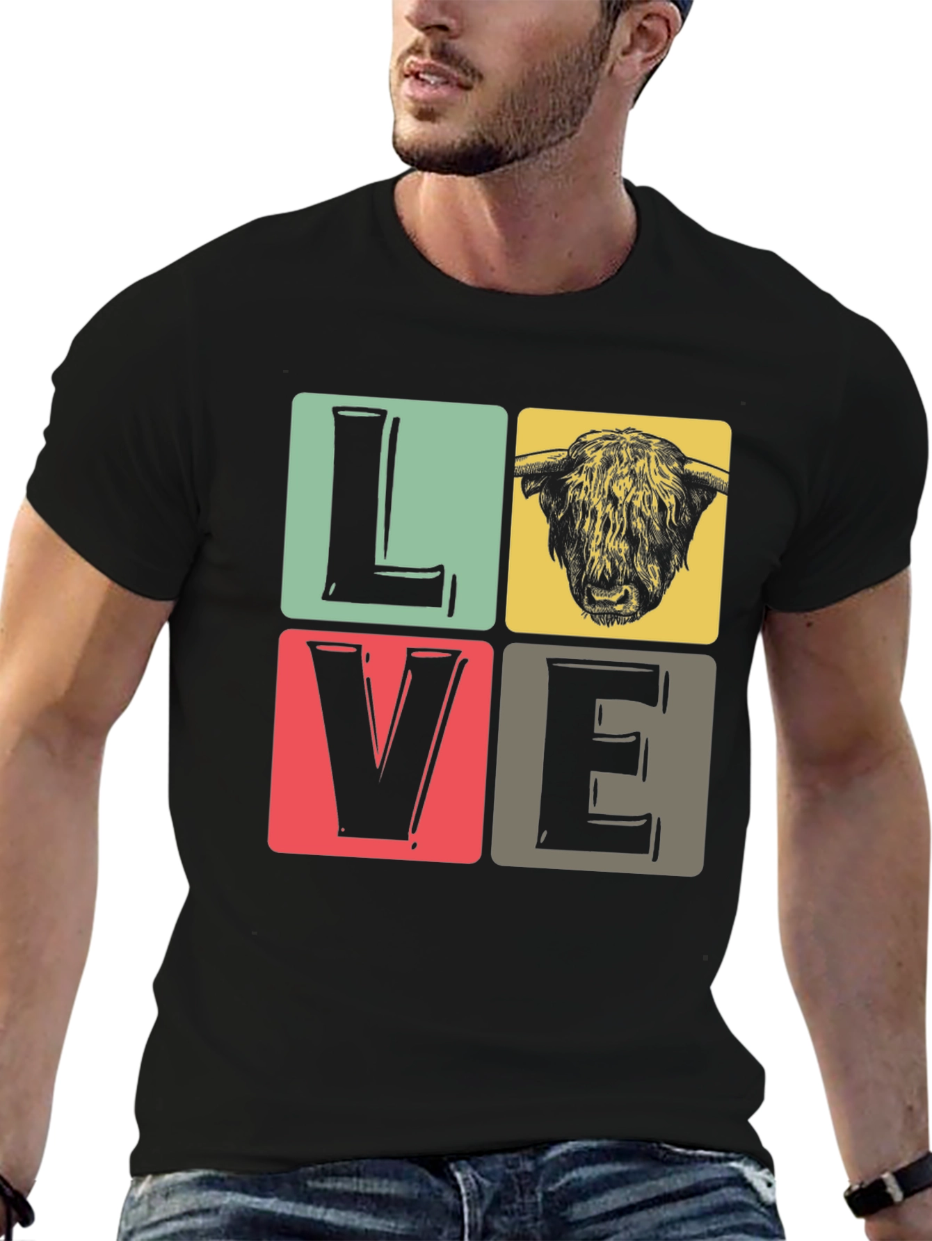 LOVE Highland Cow Graphic Tee - Black