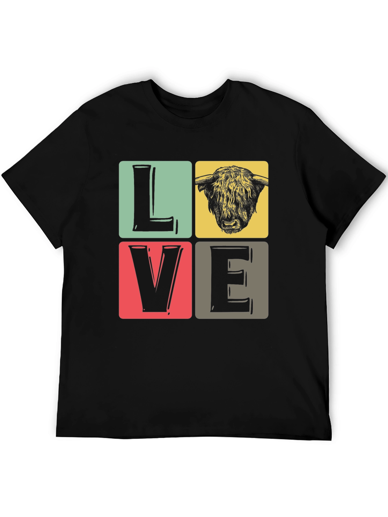 LOVE Highland Cow Graphic Tee - Black