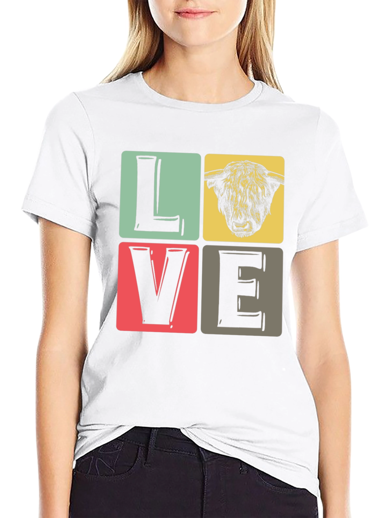 LOVE Highland Cow Graphic Tee - Black