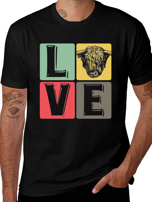 LOVE Highland Cow Graphic Tee - Black