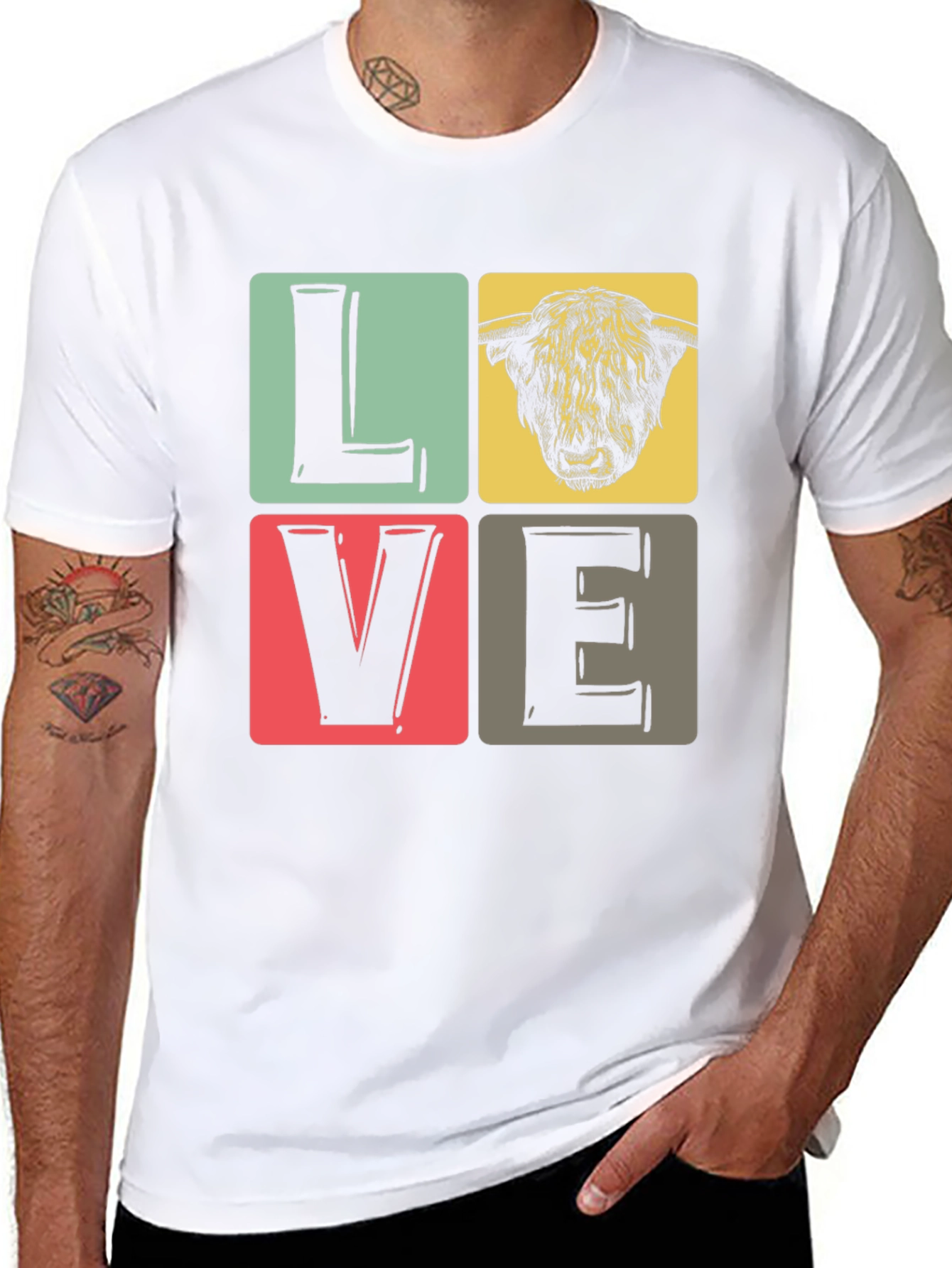 LOVE Highland Cow Graphic Tee - Black