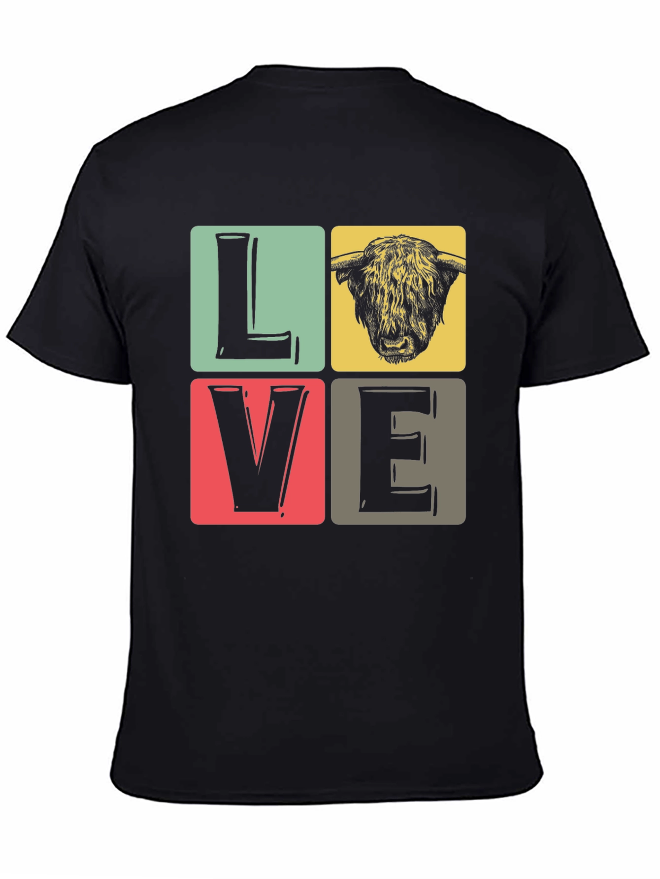 LOVE Highland Cow Graphic Tee - Black