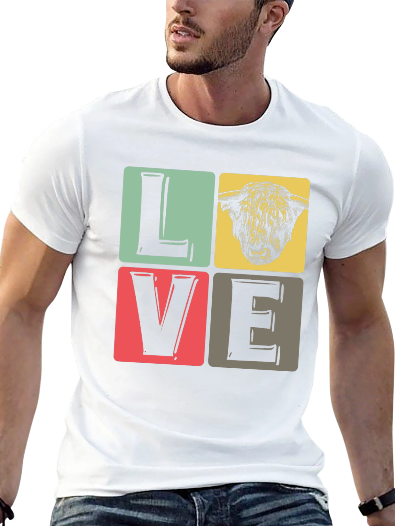LOVE Highland Cow Graphic Tee - Black