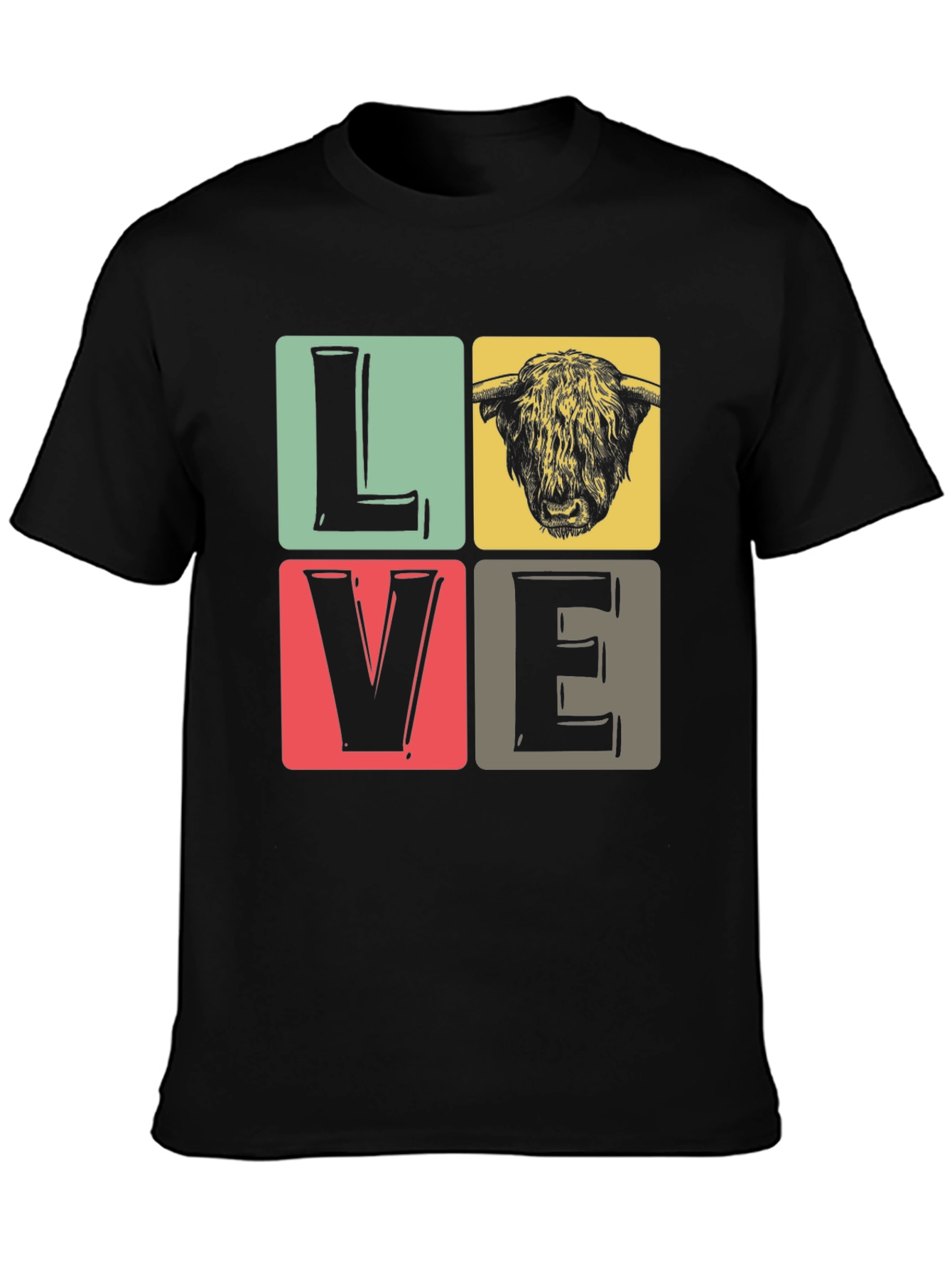 LOVE Highland Cow Graphic Tee - Black