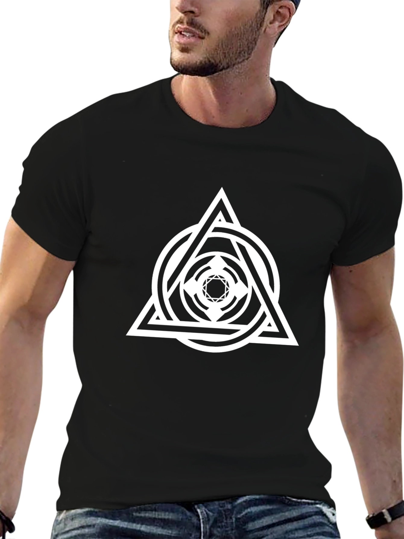 Geometric Triangle Graphic Black T-Shirt