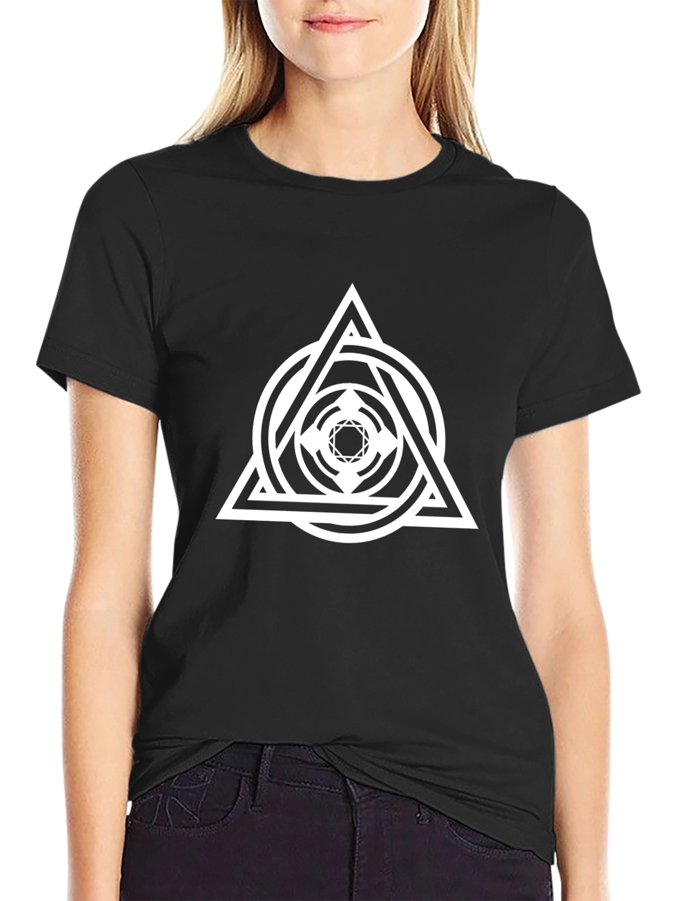 Geometric Triangle Graphic Black T-Shirt