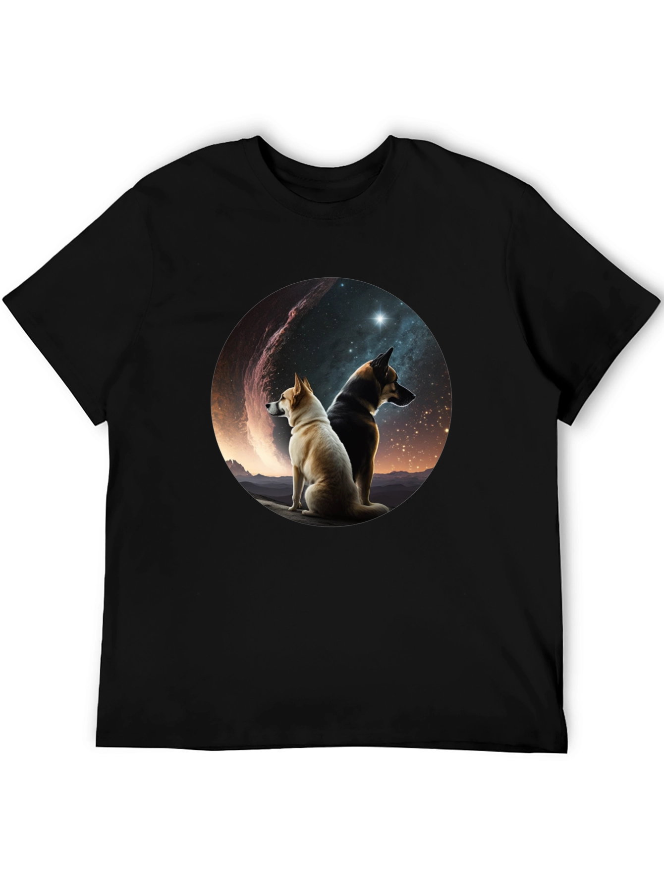 Dogs & Galaxy Black T-Shirt