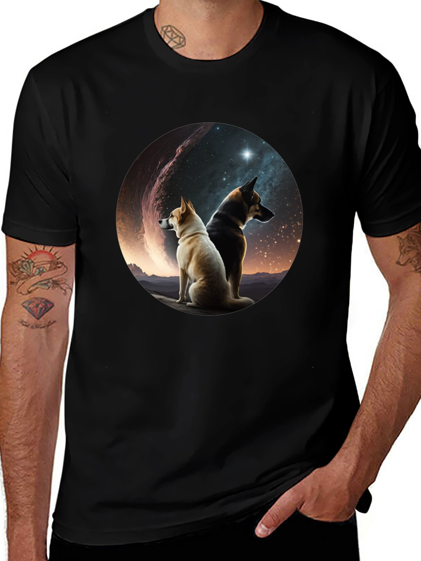 Dogs & Galaxy Black T-Shirt