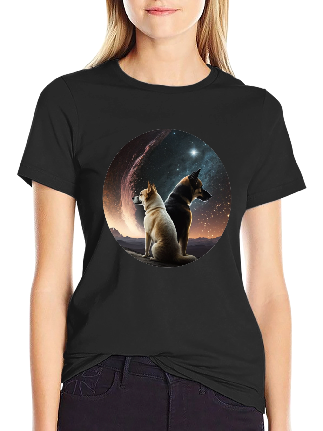 Dogs & Galaxy Black T-Shirt