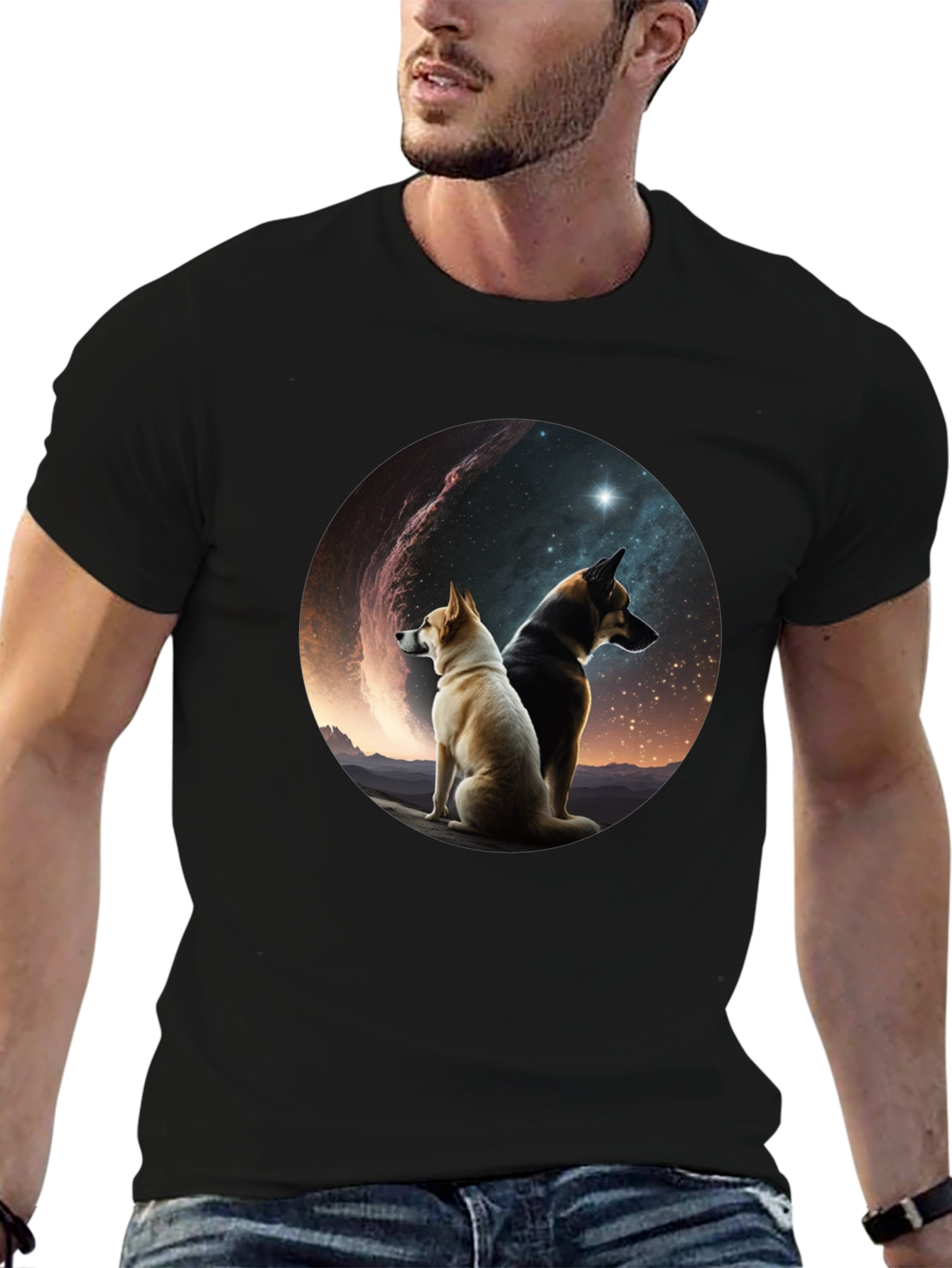 Dogs & Galaxy Black T-Shirt