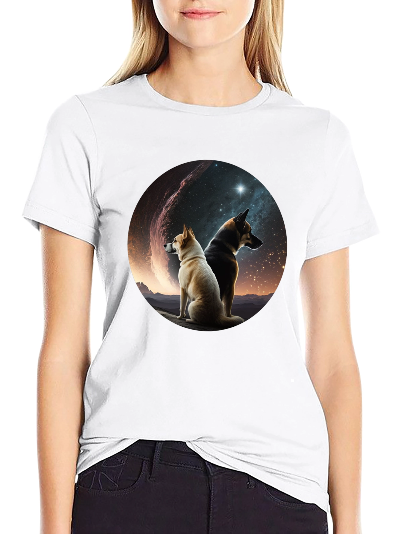 Dogs & Galaxy Black T-Shirt