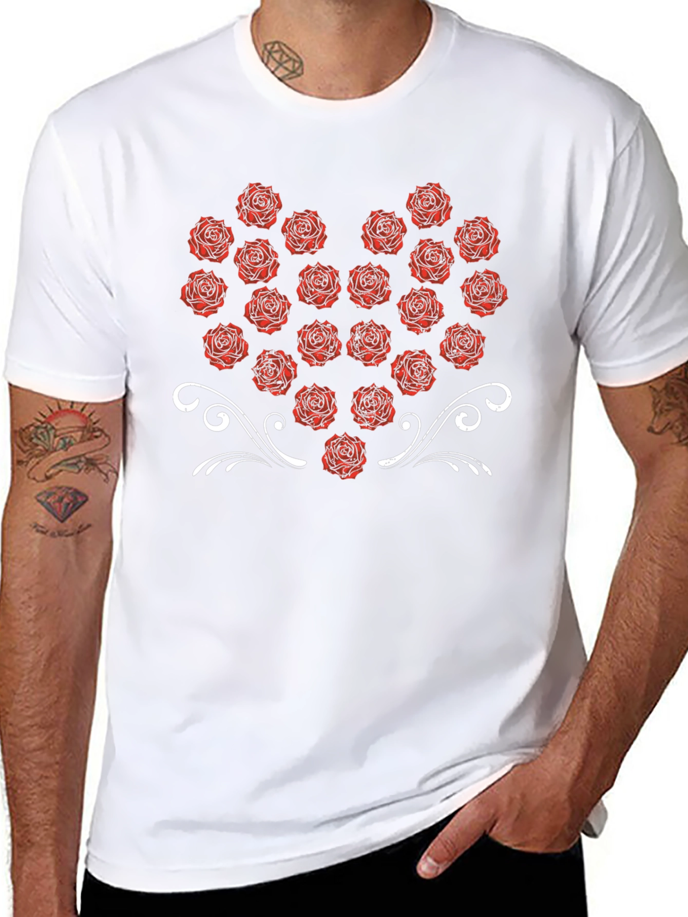 Rose Heart Graphic Tee - Black Cotton T-Shirt