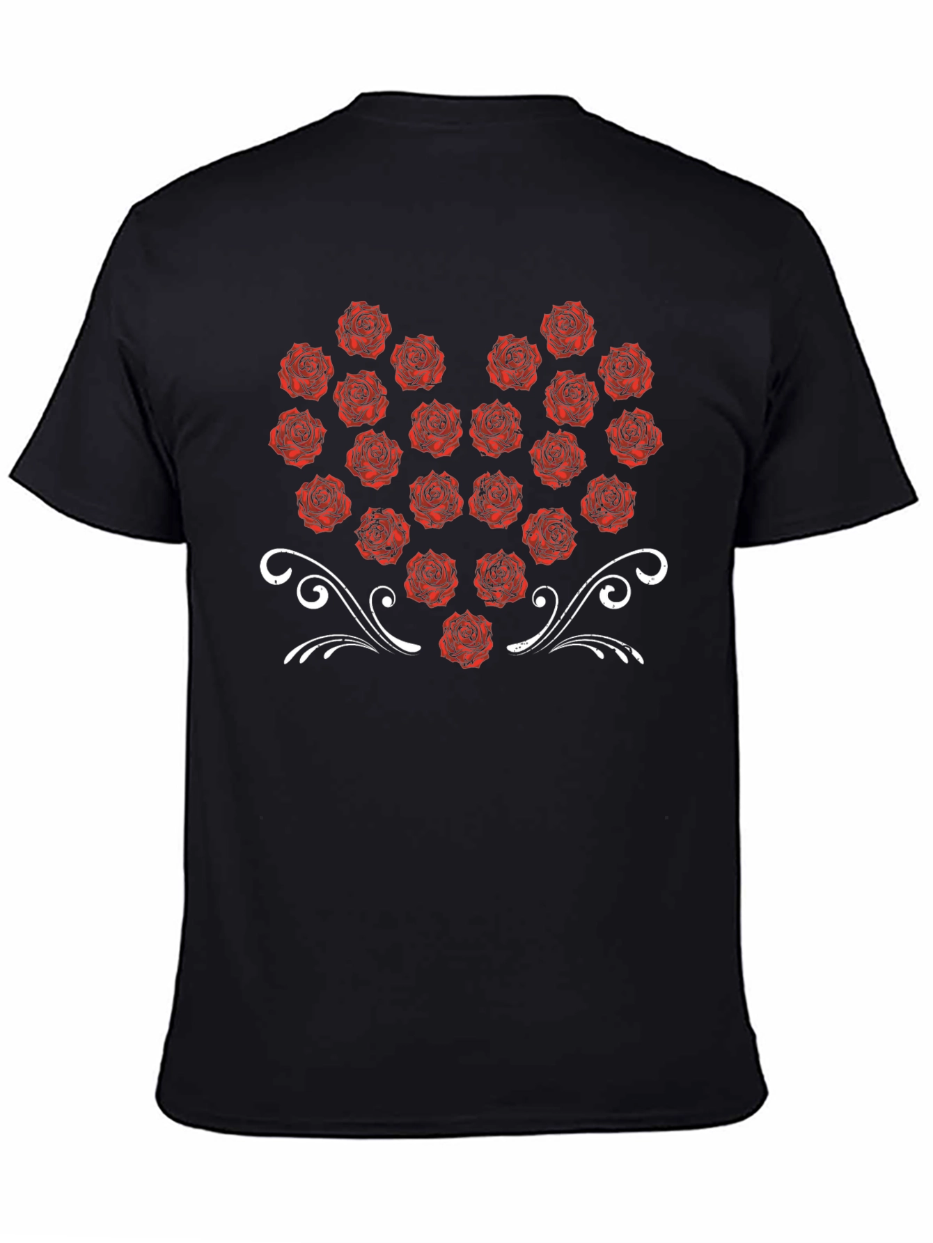 Rose Heart Graphic Tee - Black Cotton T-Shirt