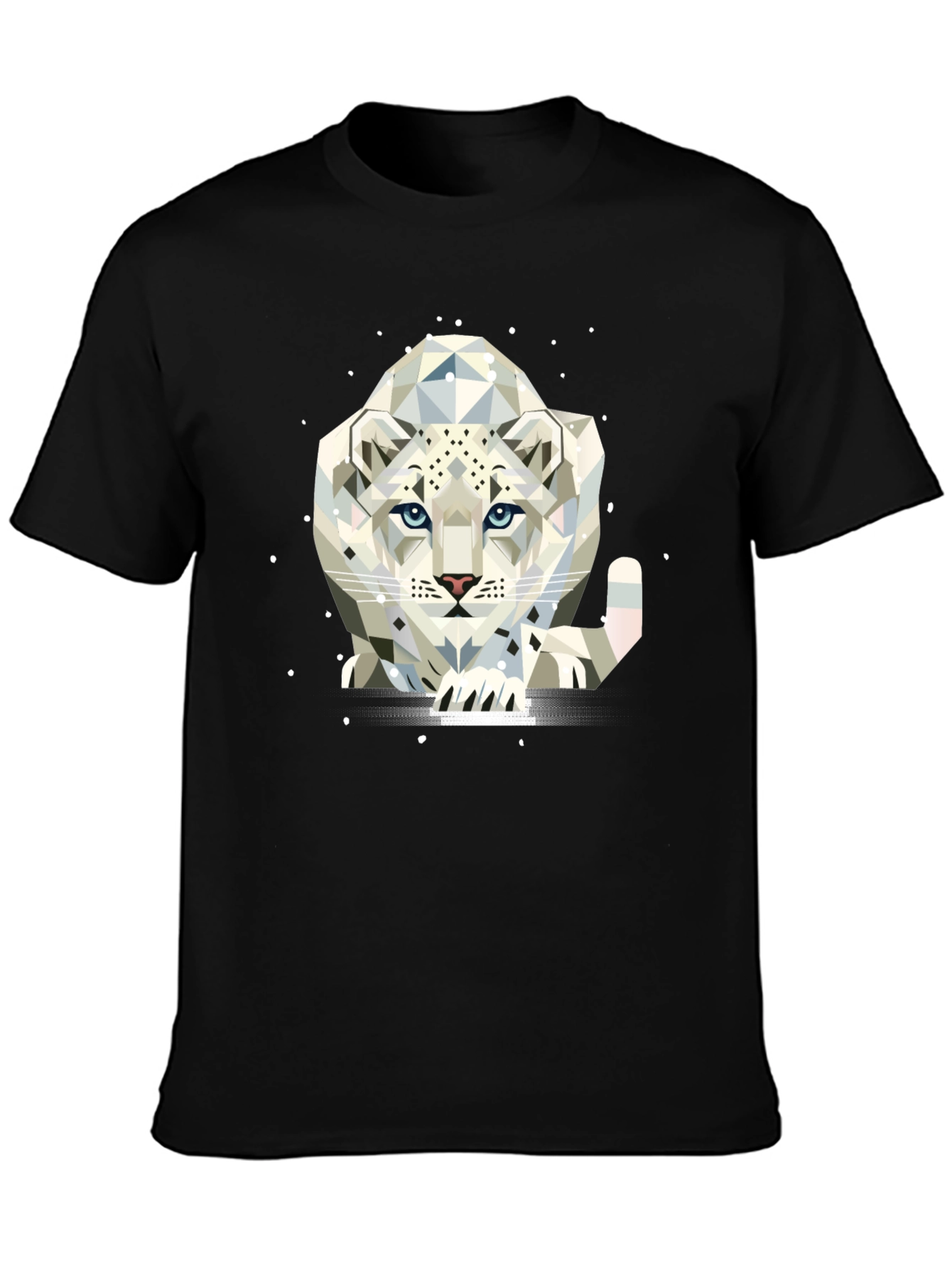 Geometric Snow Leopard Graphic Tee - Black T-Shirt