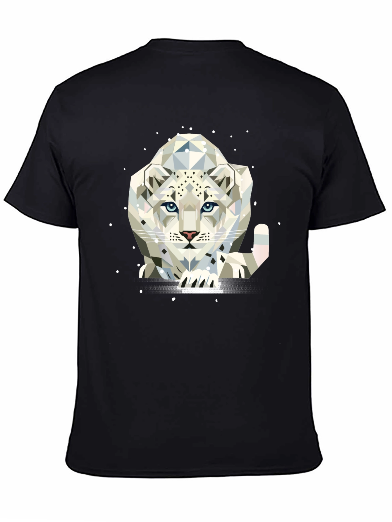 Geometric Snow Leopard Graphic Tee - Black T-Shirt