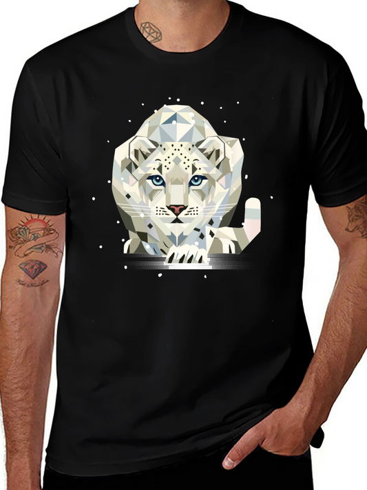 Geometric Snow Leopard Graphic Tee - Black T-Shirt
