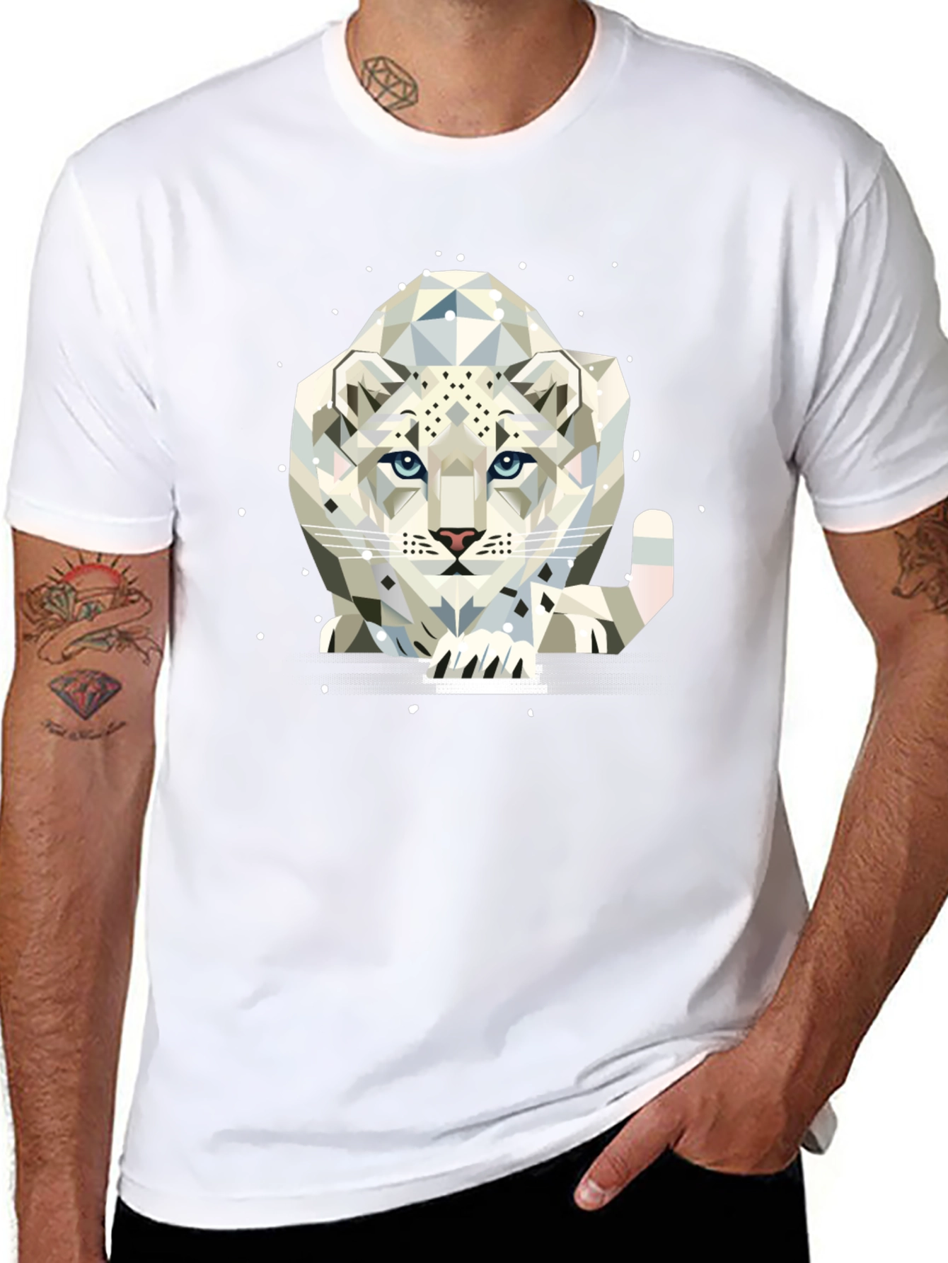 Geometric Snow Leopard Graphic Tee - Black T-Shirt