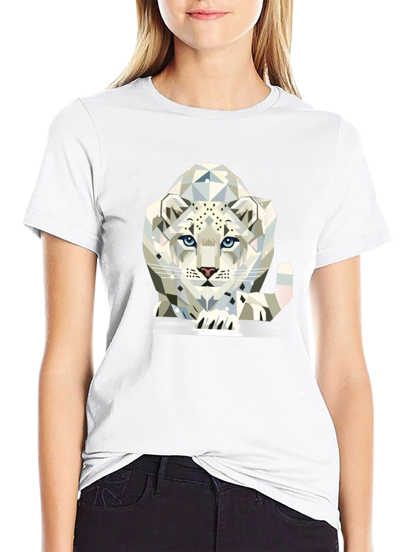 Geometric Snow Leopard Graphic Tee - Black T-Shirt