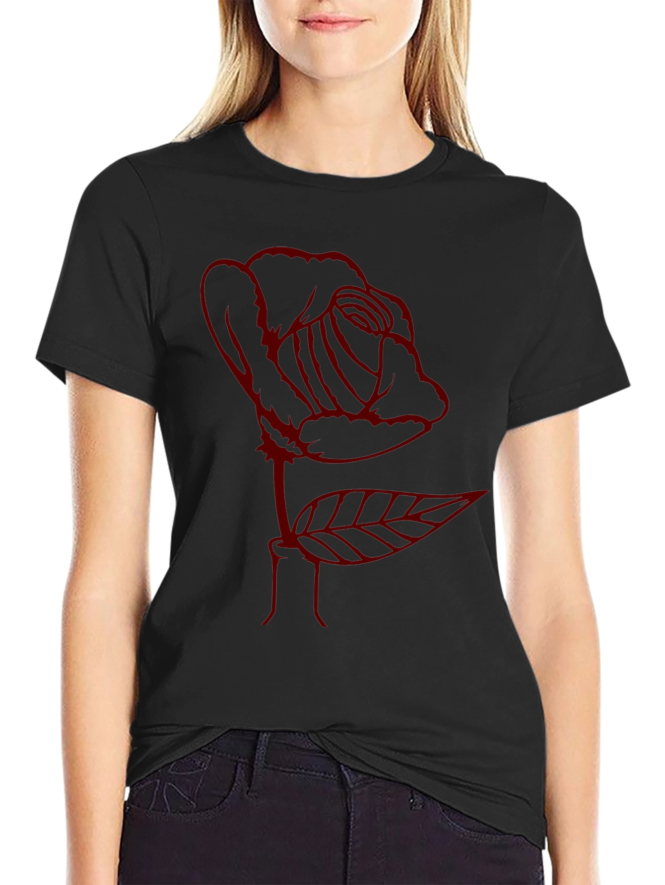 Rose Outline Graphic Tee - Soft Cotton