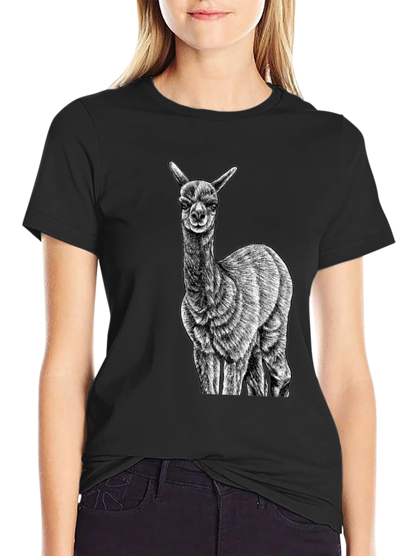 Alpaca Graphic Tee - Black Cotton T-Shirt