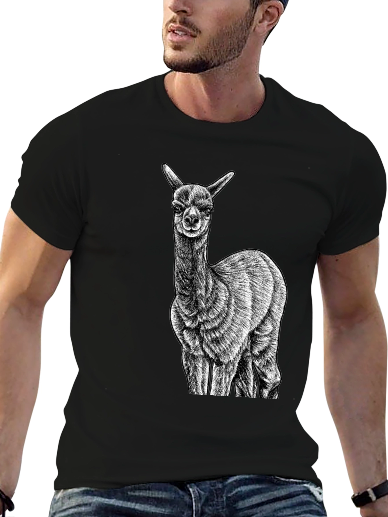 Alpaca Graphic Tee - Black Cotton T-Shirt