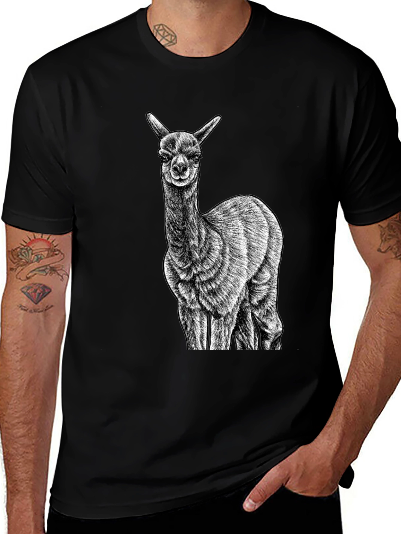 Alpaca Graphic Tee - Black Cotton T-Shirt