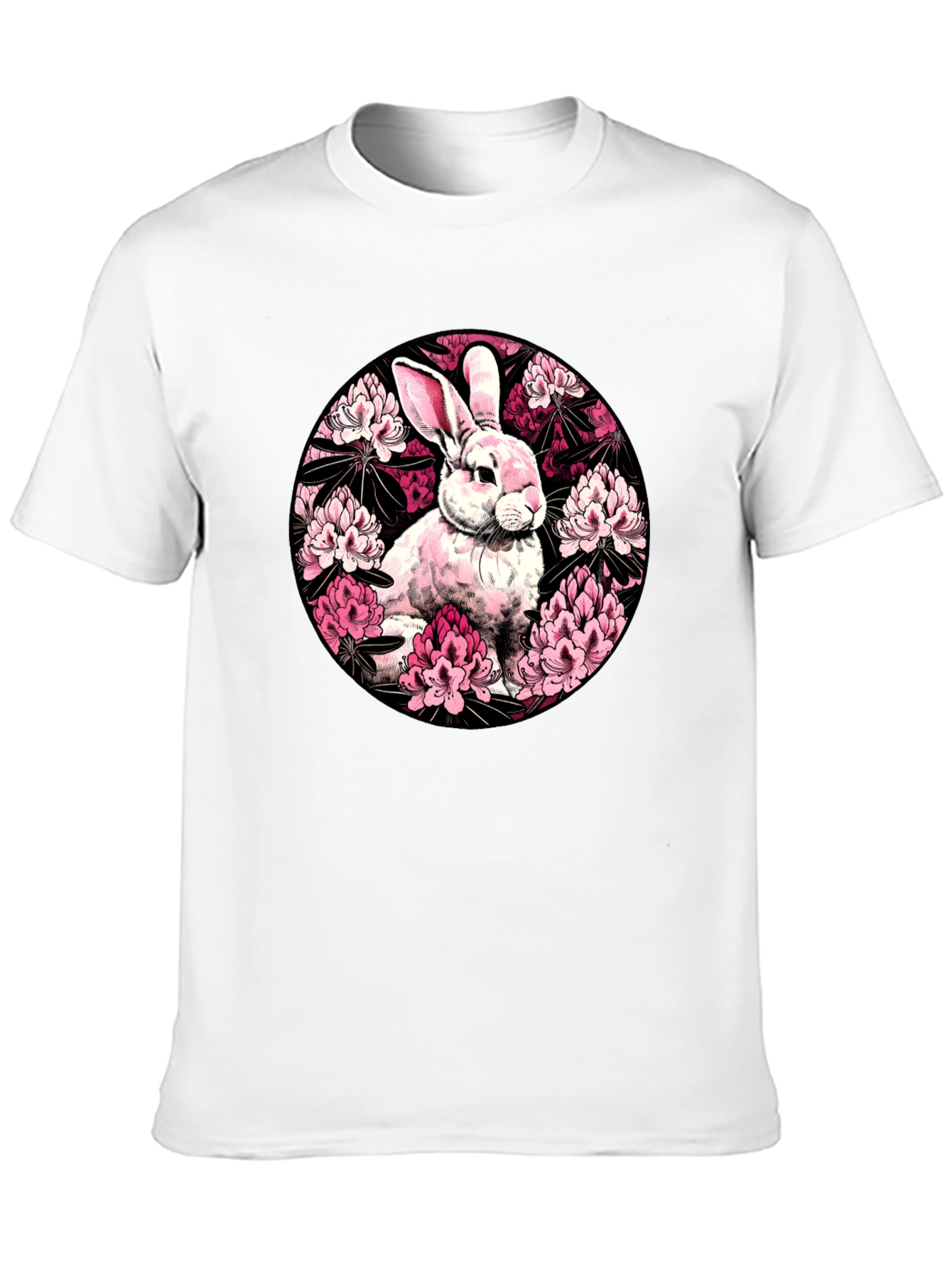 Rabbit Floral Print Black T-Shirt