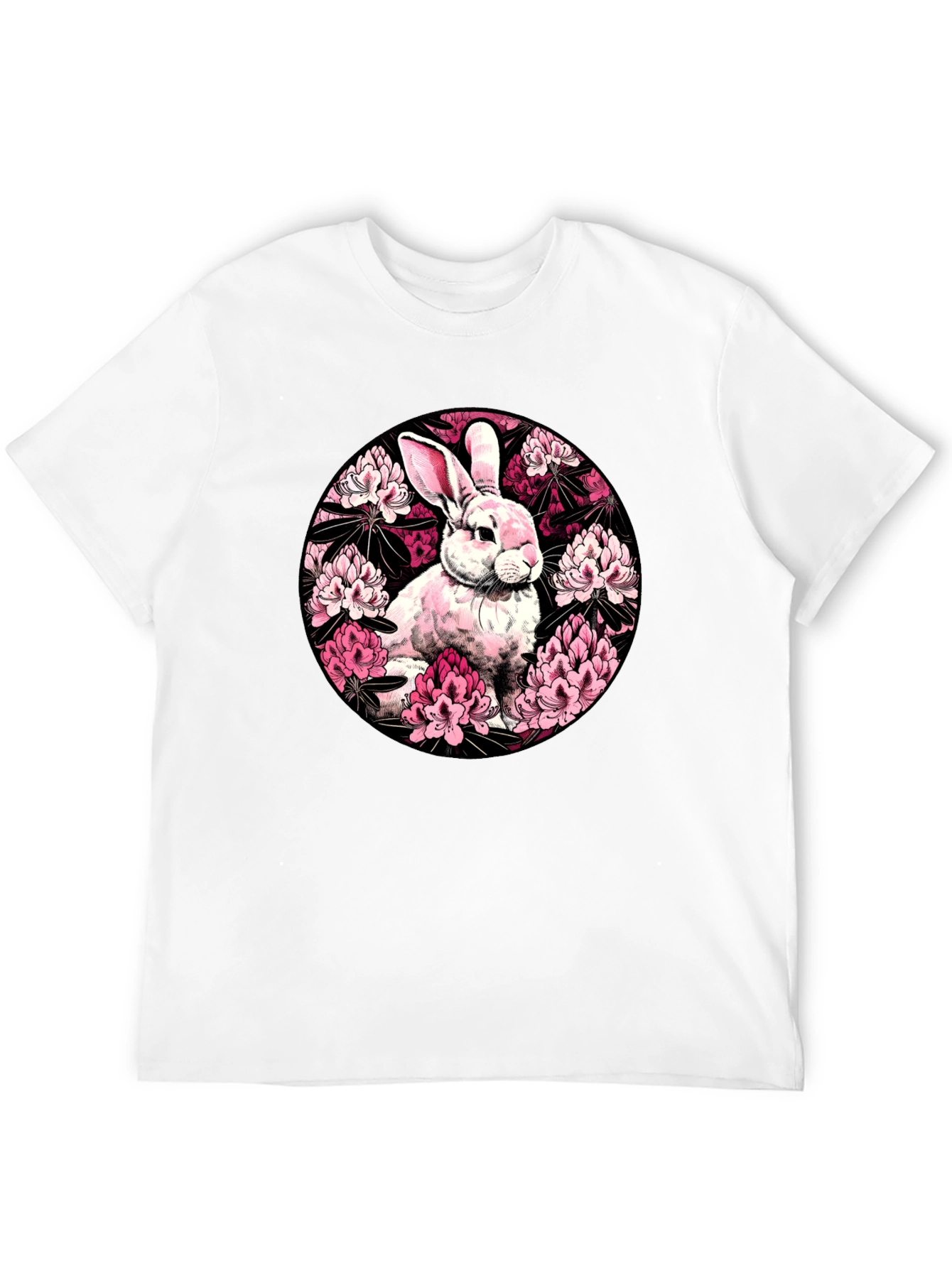 Rabbit Floral Print Black T-Shirt