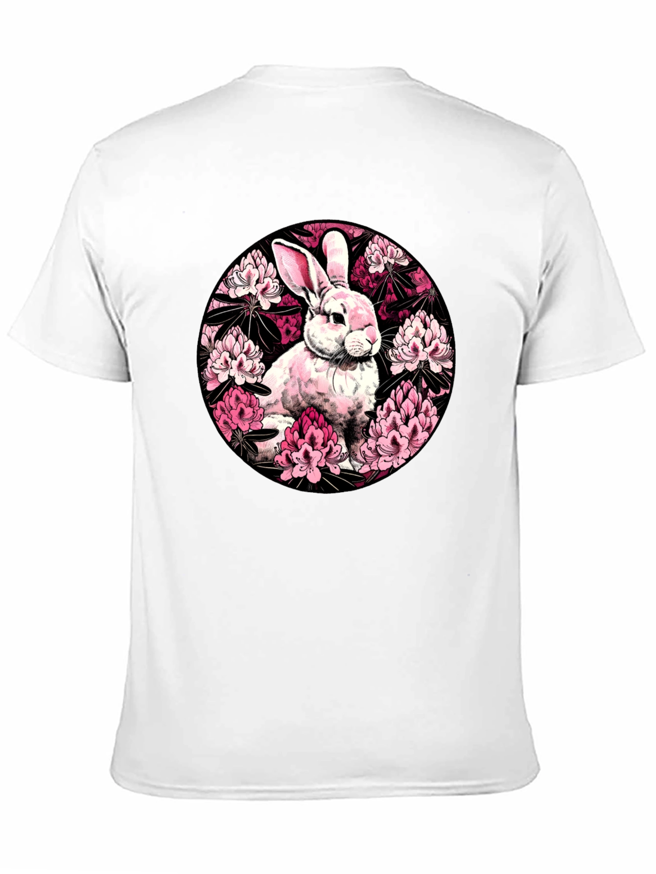 Rabbit Floral Print Black T-Shirt