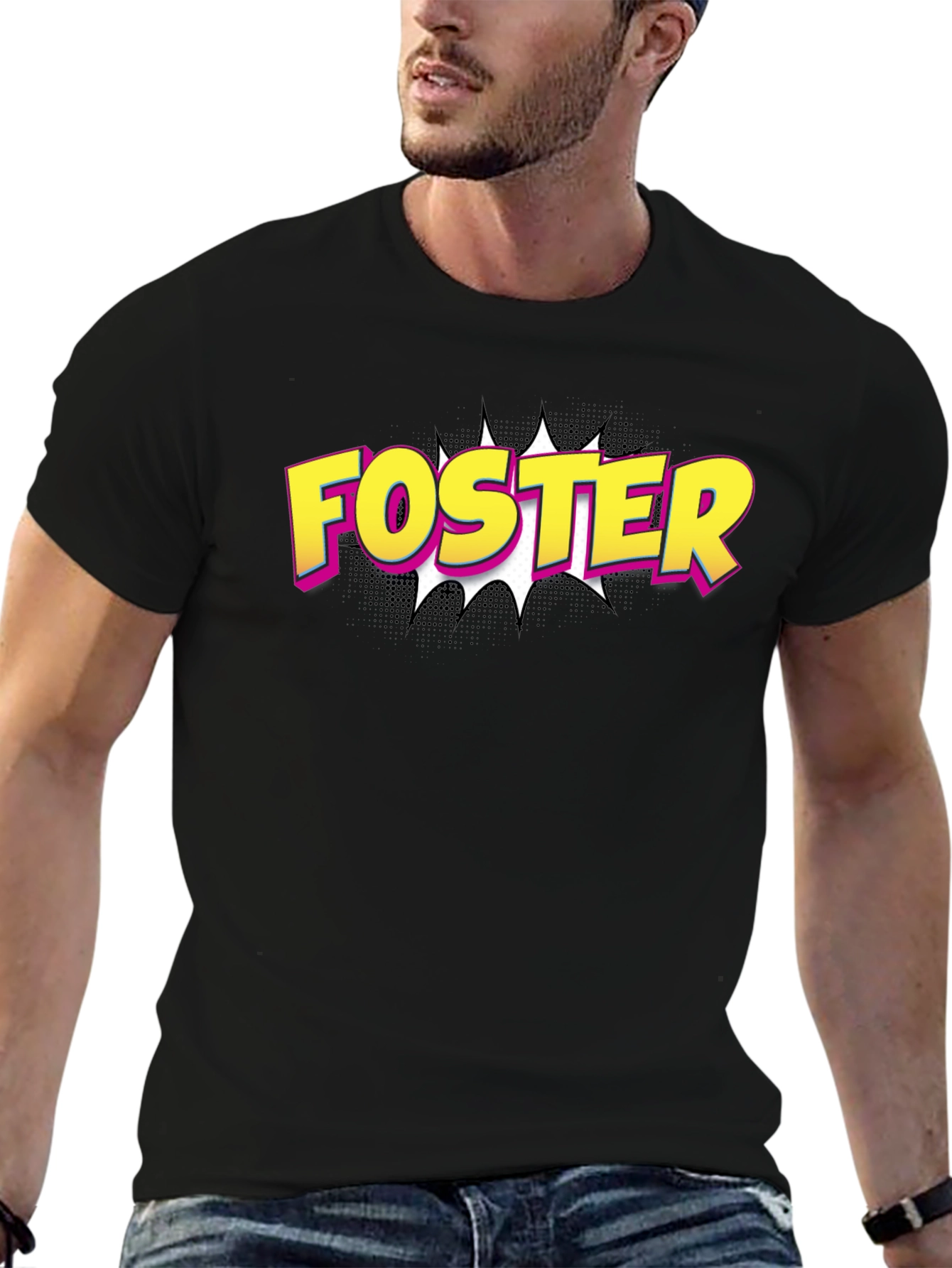 Foster Comic Style T-Shirt - Black Cotton Tee