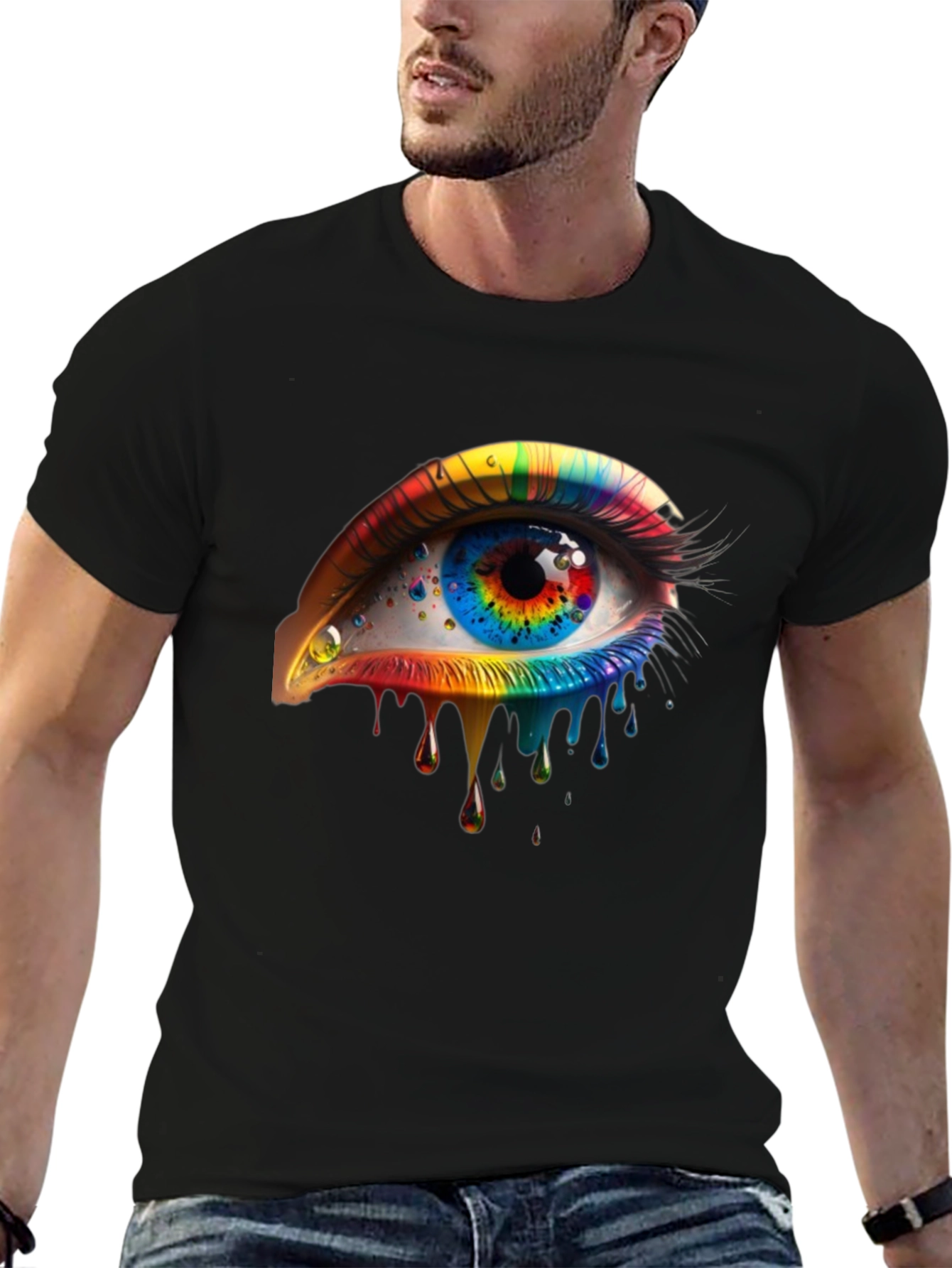 Rainbow Eye Graphic Black T-Shirt