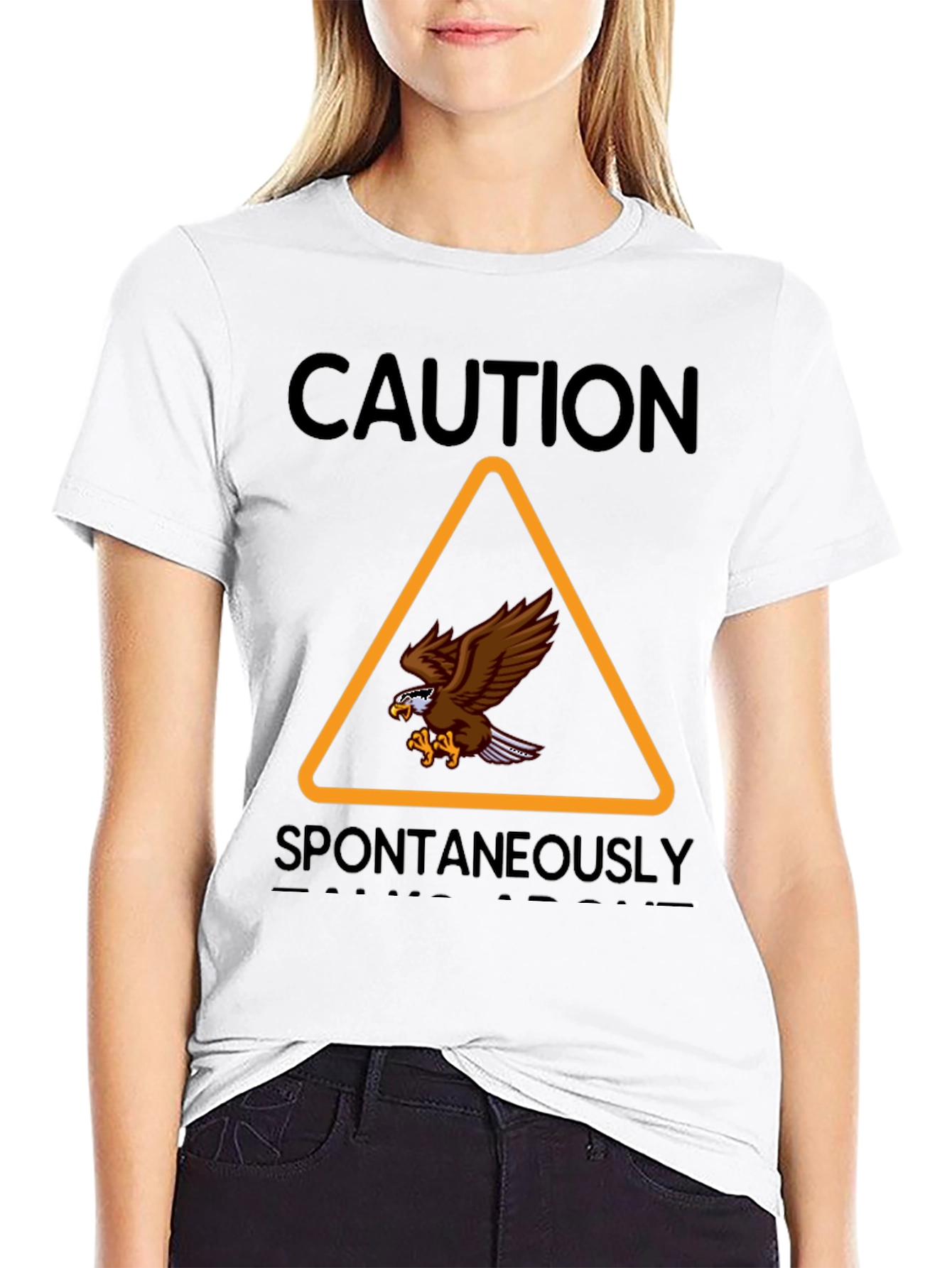 Caution Spontaneously Bald Eagle Graphic T-Shirt