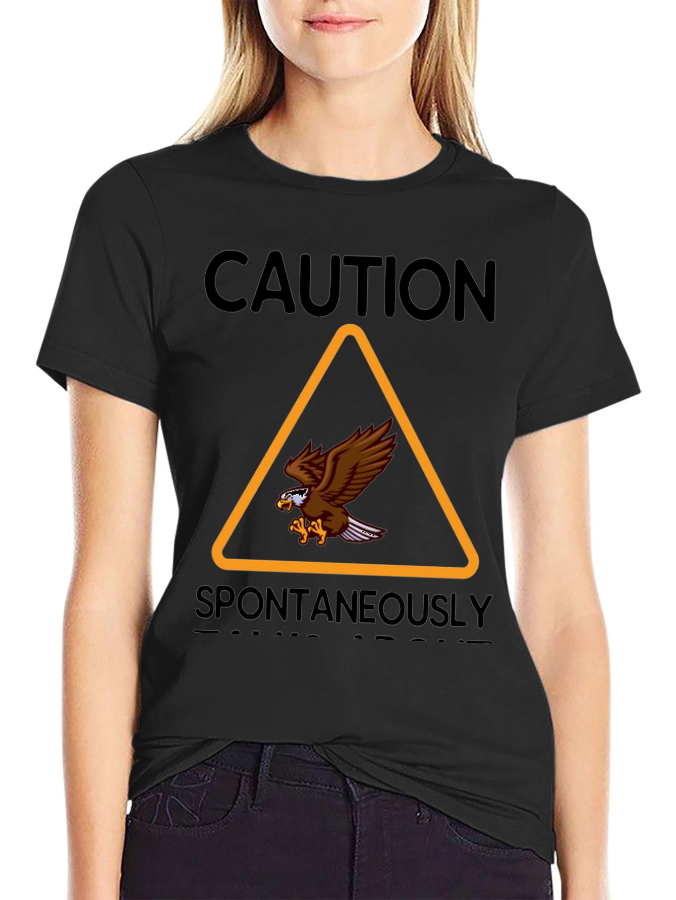 Caution Spontaneously Bald Eagle Graphic T-Shirt
