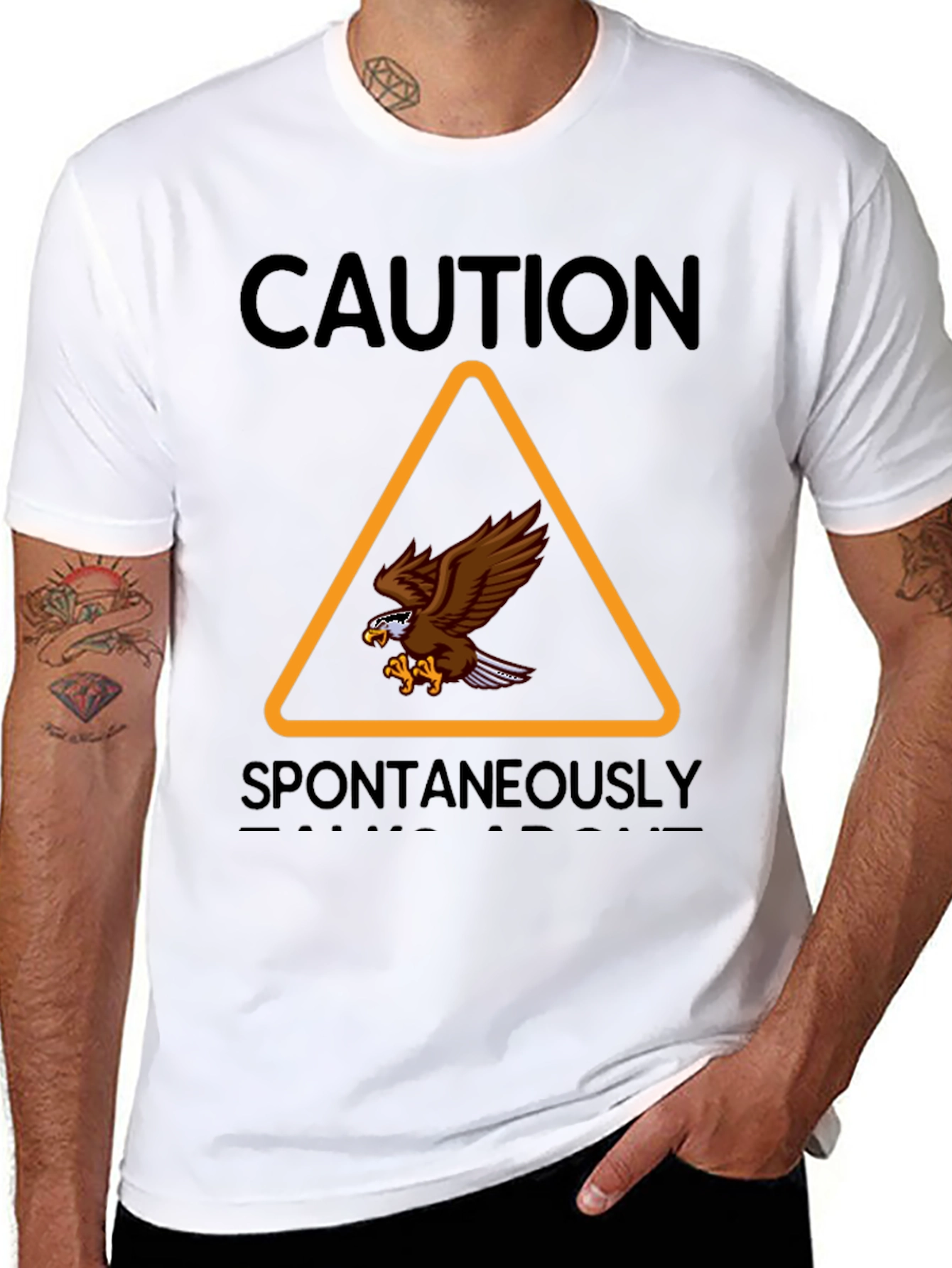 Caution Spontaneously Bald Eagle Graphic T-Shirt
